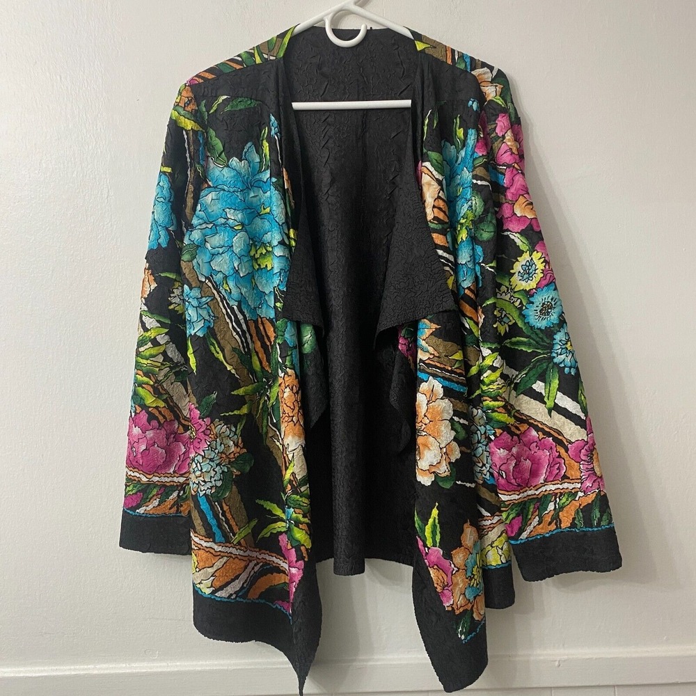 Womens Cardigan Topper Boho Floral Whimsigoth Lagenlook‎ Artsy Open XLarge